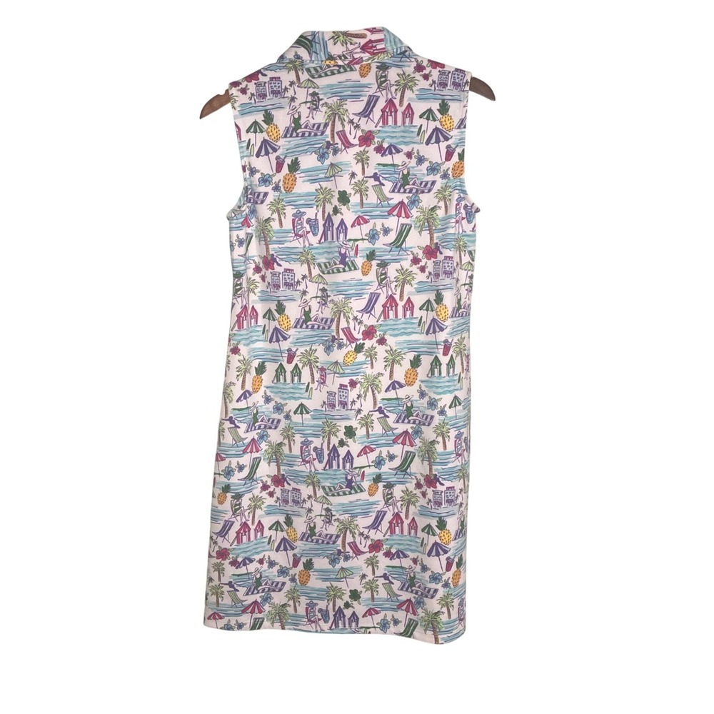 NWT Cappagallo Shift Dress Womens Medium White Multi Tropical Beach Zip Neck - Picture 4 of 12
